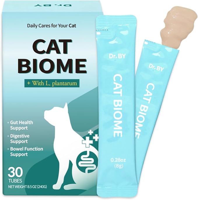 Dr.by CAT BIOME Cat Probiotics - Digestive & Gut Support for Cats, Diarrhea Relief, Immunity Booster with Lactiplantibacillus plantarum Lickable Formula Individually Packaged-PawvioPets