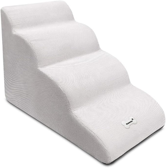 Dog Stairs, Removable and Washable Pet Stairs, 4-Steps Non-Slip Pet Ramp, Dogs Steps for High Bed Sofa, High Resilience Sponge Dog Stairs(White)-PawvioPets