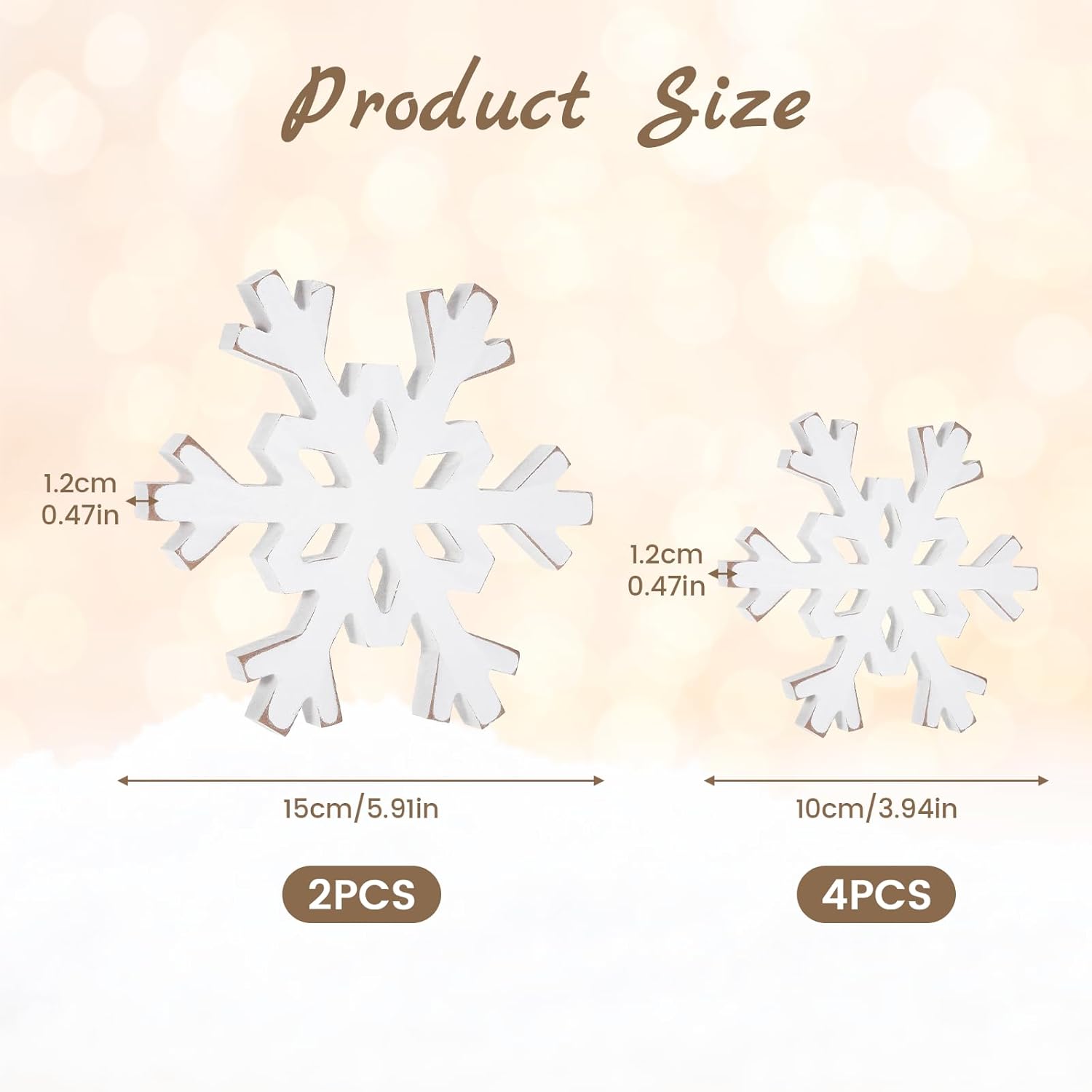 Snowflake Decorations Christmas Decor 6Pcs Winter White Wooden Snowflakes Standing Christmas Tiered Tray Decor Winter Wonderland Decorations for Indoor Home Xmas Table Shelf Fireplace Mantel