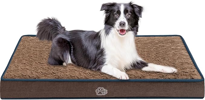 EMPSIGN Dog Bed Mat 35 Inch Reversible Warm & Cool,Washable Dog Crate Bed with Egg Crate Foam Support, Pet Sleeping Mat for Large Medium Small Dogs, Fluffy Kennel Pad(Brown)-PawvioPets