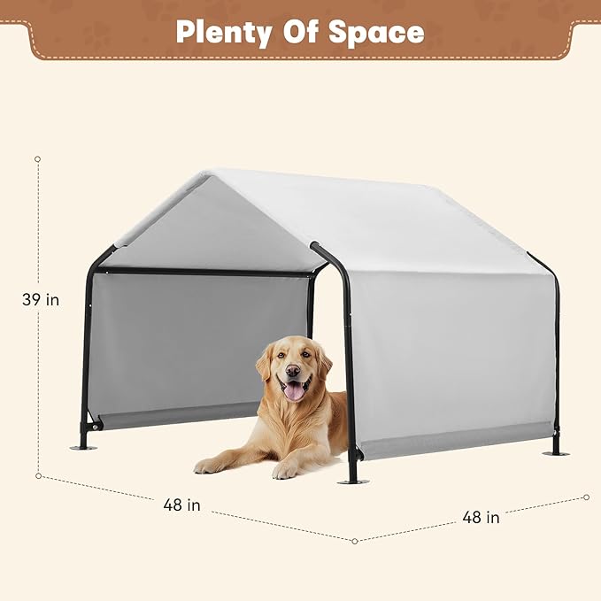 Dog Shade Shelter Outdoor 4'x4'x3' Tent for Large Medium Dogs, Outside Sun Rain Canopy Pet House for Cats Pigs Livestock with Waterproof Roof Ground Nails,Grey-PawvioPets