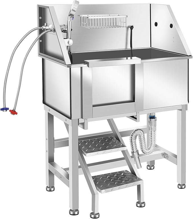 Dog Washing Station 38'' Stainless Steel Pet Grooming Tub for Large Dogs Over-Size Professional Dog Grooming Bathtub Station Wash Shower Sink Pet Grooming Bathtub Station-PawvioPets