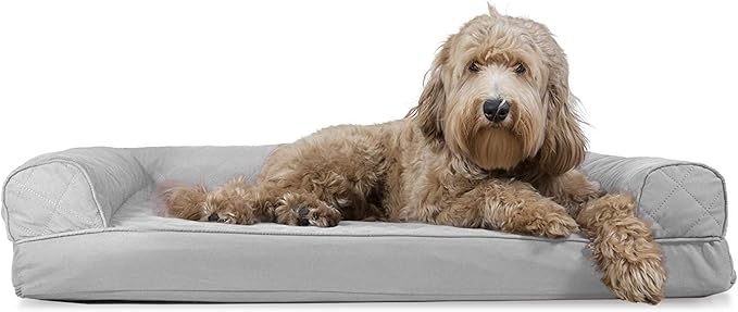 Furhaven Cooling Gel Dog Bed for Large/Medium Dogs w/ Removable Bolsters & Washable Cover, For Dogs Up to 55 lbs - Quilted Sofa - Silver Gray, Large-PawvioPets