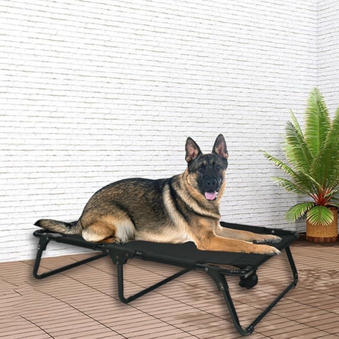 Elevated Raised Small Meduim Dog Bed Cots,Cooling Foldable No Assembly Need Pet Hammock Bed with Breathable Mesh, Indoor Outdoor Dog Pet Bed for Small Meduim Dogs, Chew Proof, Black-PawvioPets
