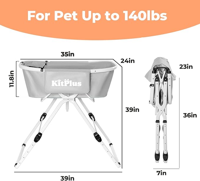 Elevated Dog Bathtub, 5 Height Adjustable Portable Dog Wash Station for Small to Large Pets, Foldable Bathing Tub with Storage & Anti-Slip Design Gray-PawvioPets
