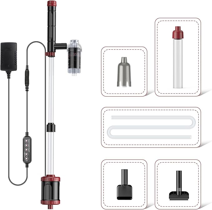 AKKEE Aquarium Vacuum Gravel Cleaner, 36W Fish Tank Gravel Cleaner Vacuum for Water Changer 8 in 1 Multifunctional with Timed Off Waterproof Wash Sand Water Filter Circulation Aquarium Vacuum Cleaner-PawvioPets