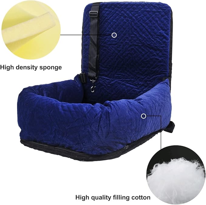 Dog Car Seat for Small Medium Dogs Up to 40lbs, Detachable Washable Soft Pet Booster Travel Bed for Front & Blue Seat with Safety Leash Belt-PawvioPets
