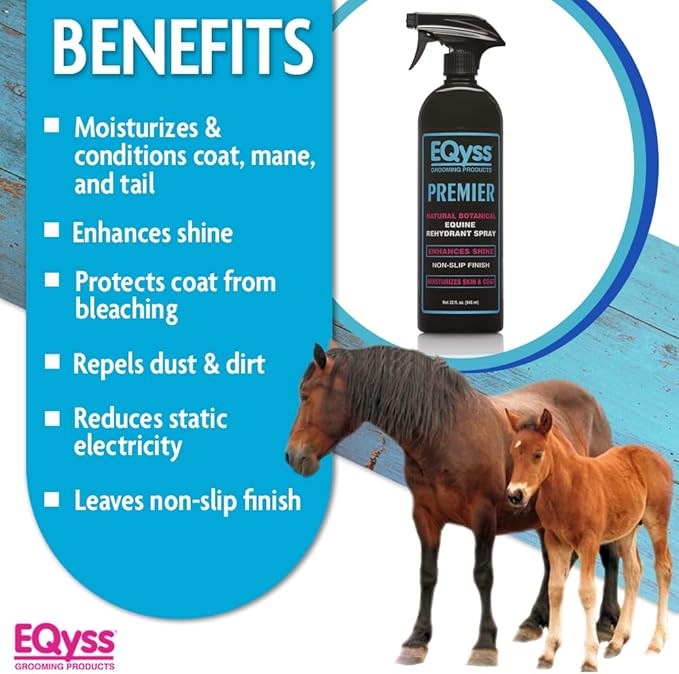 EQyss Premier Equine Horse Spray - Moisturizes Skin and Coat, Enhances Shine and Detangles, Prevents Dry Skin - Non-slip, Repels Dirt, USA-made-PawvioPets
