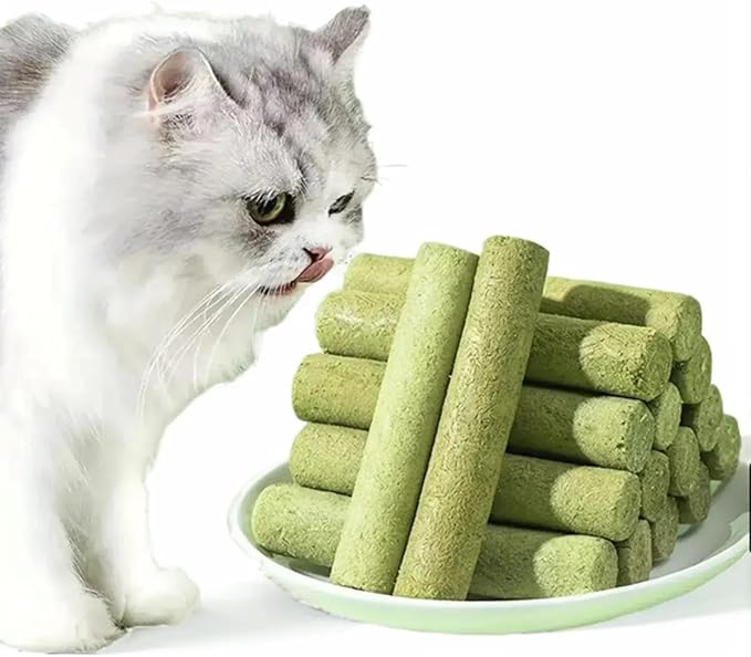 Cat Grass Teething Sticks for Hairball Removal & Teeth Cleaning, Chicken Flavored, Natural Dental Treats for Indoor Cats-PawvioPets
