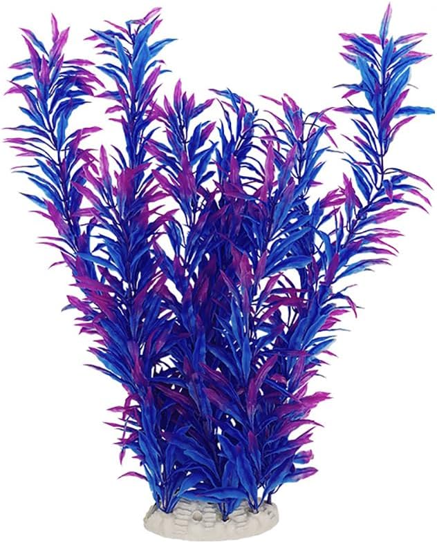 DSkoiph 2 pcs Aquarium Decor Plastic Plants Extra Large 21 Inches Artificial Fish Tank Plants Tall Fish Tank Decorations Artificial Green Water Plants (Purple)-PawvioPets