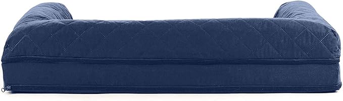 Furhaven Cooling Gel Dog Bed for Large/Medium Dogs w/ Removable Bolsters & Washable Cover, For Dogs Up to 55 lbs - Quilted Sofa - Navy (Blue), Large-PawvioPets