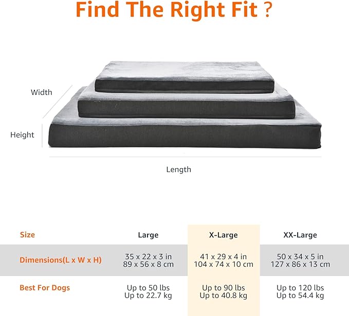 Amazon Basics Dog Bed with Cooling Gel Memory Foam, Pressure-Relief Support for Dogs up to 90lbs, Non-Slip Bottom, Machine Washable Cover, Extra Large Sized (41" x 29"), Grey-PawvioPets