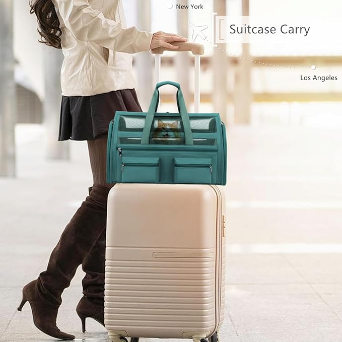 Cat Carrier Bag,Soft Sided Ventilated Pet Carrier for Small Dog Airline Approved Travel Puppy Carrier with Breathable Mesh, Foldable Portable for Outdoor Car-PawvioPets