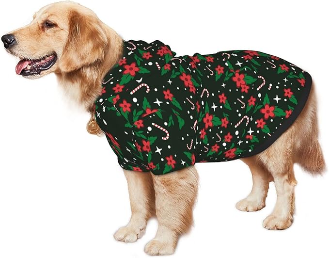 Black Candy Cane Hoodie,Christmas Cosplay Dog Clothes with Pocket and Hat Winter Clothes Sweaters Large-PawvioPets