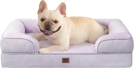 EHEYCIGA Orthopedic Dog Bed for Medium Dogs, Waterproof Memory Foam Medium Pet Beds with Sides, Non-Slip Bottom and Egg-Crate Foam Dog Couch Bed with Washable Removable Cover, Lilac-PawvioPets