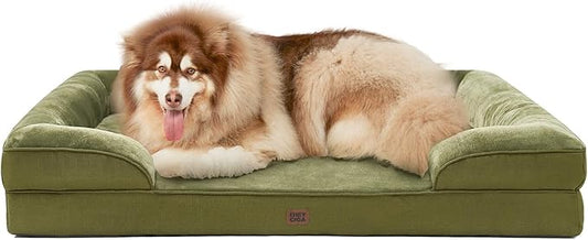 EHEYCIGA Orthopedic XL Dog Beds, Waterproof Memory Foam Dog Bed for Extra Large Dogs, Non-Slip Bottom and Egg-Crate Foam Big Pet Couch Bed with Washable Removable Cover, Olive Green-PawvioPets