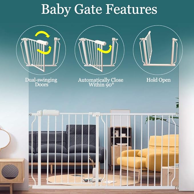 ALLAIBB Extra Wide Pressure Mounted Baby Gate Walk Through Child Kids Safety Toddler Tension White Long Large Pet Dog Gates with Extension for doorways Kitchen and Living Room (71.65-76.38"/182-194cm)-PawvioPets