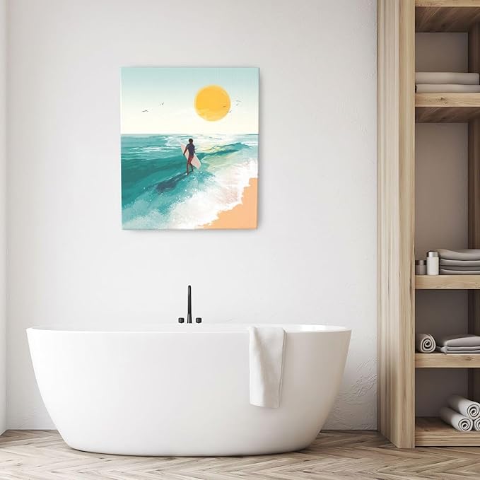 Beach Starfish Wall Decor Ocean Starfish Wall Art Sunset Scenery Coastal Theme Pictures Canvas Nature Seascape Painting Print Framed Artwork Decorations for Home Bathroom Living Room Bedroom Office 24"x20"-PawvioPets