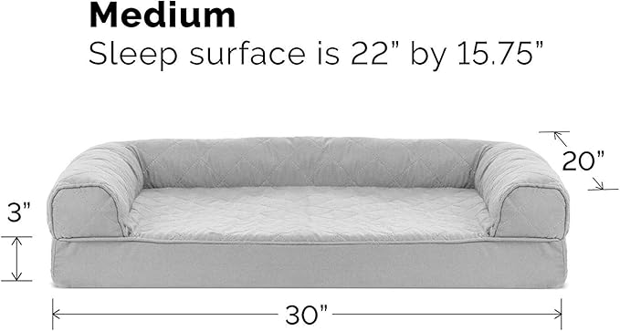 Furhaven Cooling Gel Dog Bed for Medium/Small Dogs w/ Removable Bolsters & Washable Cover, For Dogs Up to 35 lbs - Quilted Sofa - Silver Gray, Medium-PawvioPets