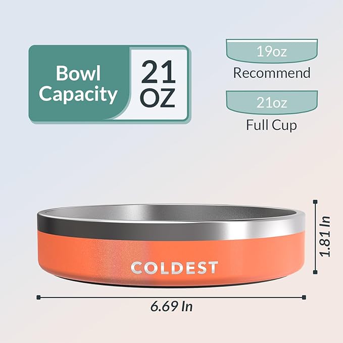 Coldest Dog Bowl - Anti Rust Metal, Non Slip, 3 Layers Insulated Stainless Steel Dog Bowls - Spill Proof & Heavy Duty - Water Bowl for Dogs, Cats & Pets, Dish Washer Safe (21 oz, Mars Red Glitter)-PawvioPets