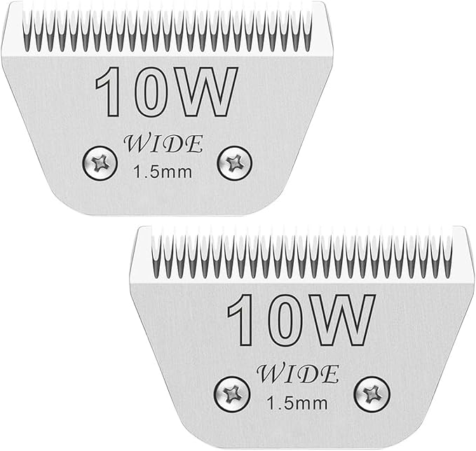 2PCS 10W Wide Blades for Dog Grooming Blades Compatible with Andis,Oster A5,Wahl km10 Dog Clippers, Detachable Dog Clipper Blade for Dog Cat Horse Animal,Size-#10W, 1/16-Inch Cut Length (1.5mm)-PawvioPets