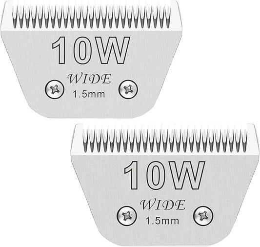 2PCS 10W Wide Blades for Dog Grooming Blades Compatible with Andis,Oster A5,Wahl km10 Dog Clippers, Detachable Dog Clipper Blade for Dog Cat Horse Animal,Size-#10W, 1/16-Inch Cut Length (1.5mm)-PawvioPets