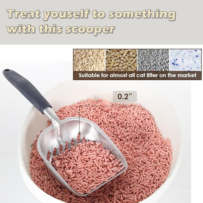 Aluminum Cat Litter Scoop in Holder, Non-Stick Cat Poop Scooper with Holder, Fast Sifting Kitten Poop Lifter and Caddy (Blue)-PawvioPets