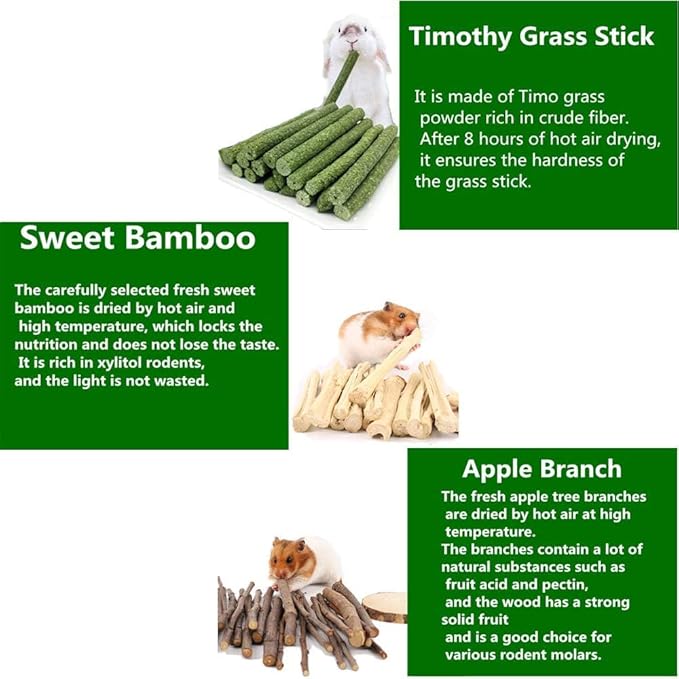 600g Guinea Pig and Rabbit Chew Toys - Sweet Bamboo and Timothy Apple Sticks for Healthy Teeth and Relaxation - Natural and Safe Guinea Pig Chew Toys-PawvioPets
