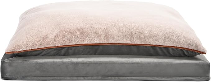 Amazon Basics Dog Bed with Cooling Gel Memory Foam, Pressure-Relief Support for Dogs up to 120lbs, Non-Slip Bottom, Machine Washable Cover, Giant Sized (48" x 36"), Grey-PawvioPets
