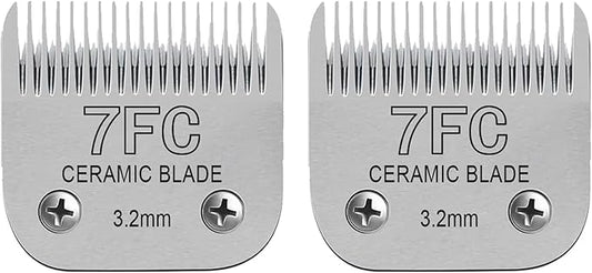 Detachable Pet Dog Clipper Blades, Compatible with Size-7FC Cut Length 1/8"(3.2mm), Most Oster A5, KM Series Clippers,Made of Stainless Steel Blade 2Pack-PawvioPets
