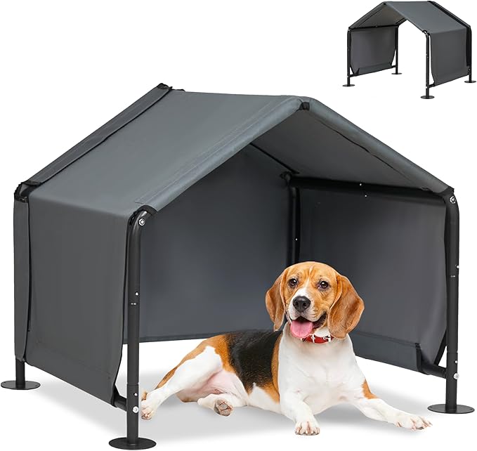 Dog Shades for Outside - Outdoor Dog Kennel for Small Dogs, 29.53”x25.59”x25.59” Outdoor Sun Rain Canopy Pet House, Waterproof Pet Canopy Shelter for Small Animals with Ground Nails-PawvioPets