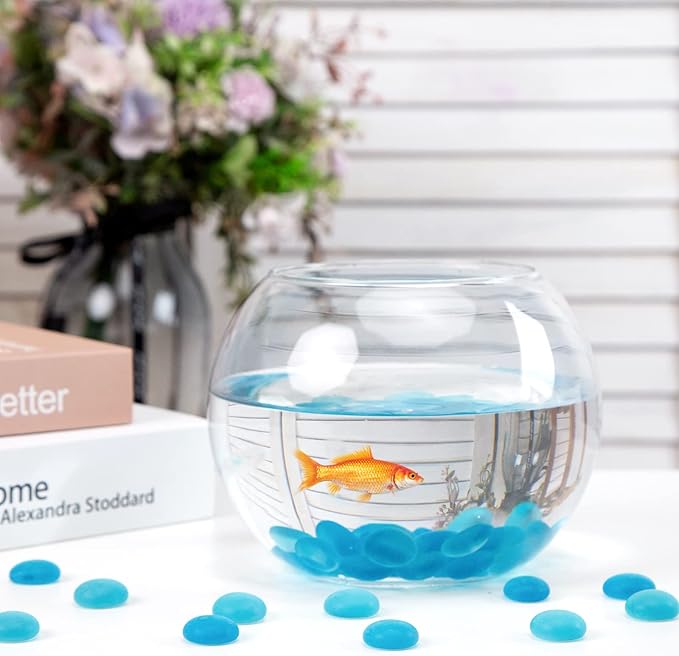 FUTUREPLUS 1LB Frosted Flat Marbles, Blue Glass Pebbles Beads Vase Fillers Decorative Fish Tank Aquarium Rocks for Centerpieces Table Decor-PawvioPets