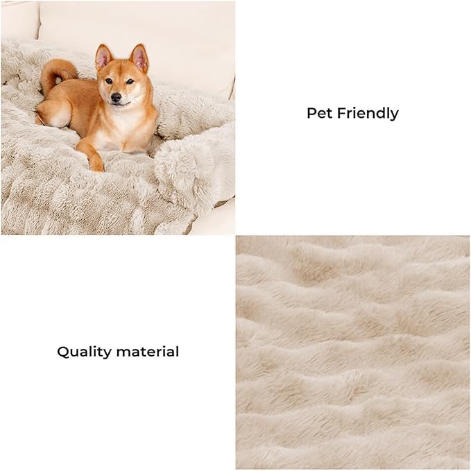 FUNNY FUZZY Pet Fluffy Plush Calming Dog Couch Bed Sofa Protector Washable Pets Mat for Large Medium Small Dogs and Cats (Coffee,47.24 × 37.4 × 6.3 in)-PawvioPets