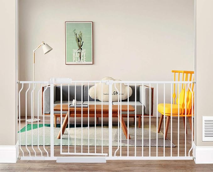 ALLAIBB Extra Wide Pressure Mounted Baby Gate Walk Through Child Kids Safety Toddler Tension White Long Large Pet Dog Gates with Extension for doorways Kitchen (66.93"-71.65"/170-182cm)-PawvioPets