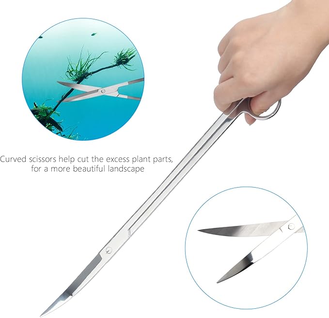 Aquarium Aquascape Tools Kit 15in, 4 in 1 Anti-Rust Aquatic Plant Aquascaping Tool Stainless Steel Tweezers Scissor Spatula for Aquarium Tank Clean Fish Tank Aquascape Accessories Set(Silver)-PawvioPets