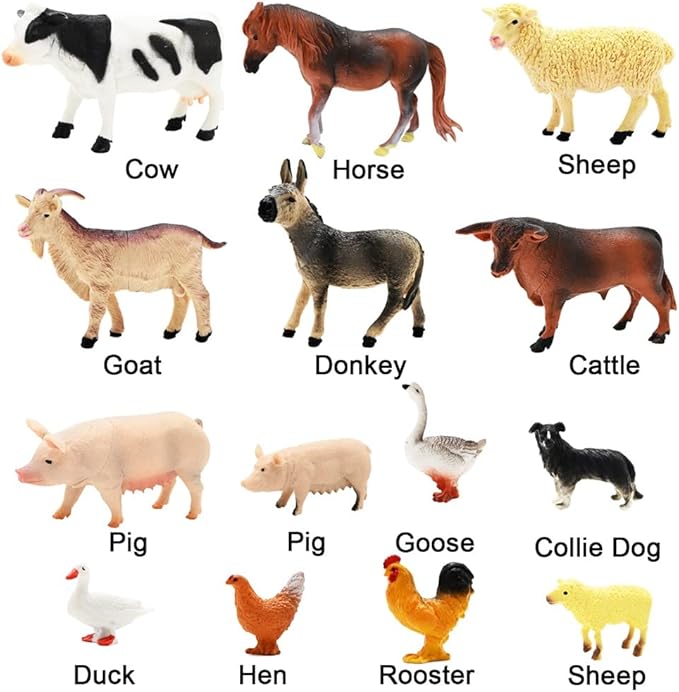 3 Pack Farm Toy Tractor with 40pcs Plastic Animals Figurines and Fence Playset, Farm Figures Farmer Vehicle Toy Truck with Trailer for 3-12 Years Old Kids Boys Girls Toddlers-PawvioPets