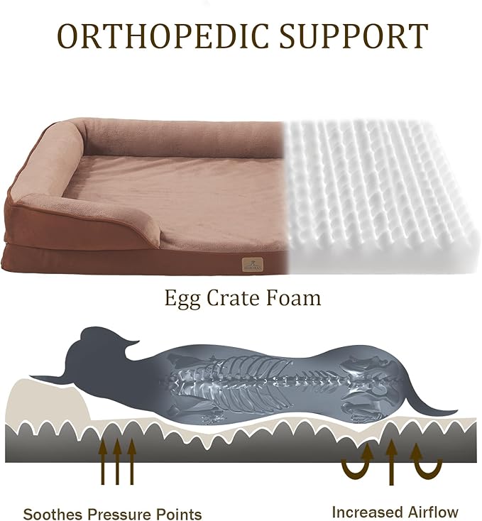 Bedfolks Orthopedic Dog Bed XXL, Waterproof Dog Sofa Bed for Giant Dogs, Egg Foam Pet Couch Bed with Removable Washable Cover and Nonslip Bottom, Brown-PawvioPets