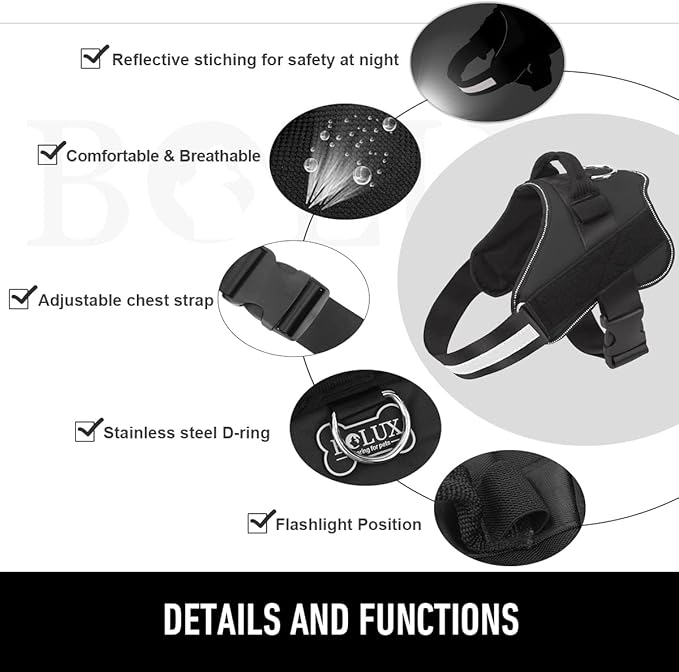 Bolux Dog Harness, No-Pull Reflective Dog Vest, Breathable Adjustable Pet Harness with Handle for Outdoor Walking - No More Pulling, Tugging or Choking (Black, XL)-PawvioPets