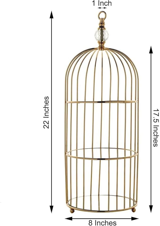 Efavormart 22" - 3 Tier Crystal Mirror Top Gold Metal Bird Cage Cupcake Cake Stand, Dessert Display for Wedding, Party, Birthday, Baby Shower Celebrations, Home Decorations-PawvioPets