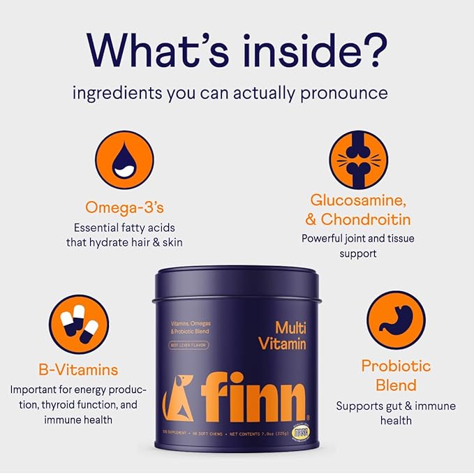 Finn All-in-1 Multivitamin for Dogs - Daily Multi with Probiotics, Omegas & Nutrients to Support Everyday Wellness - 90 Soft Chews-PawvioPets