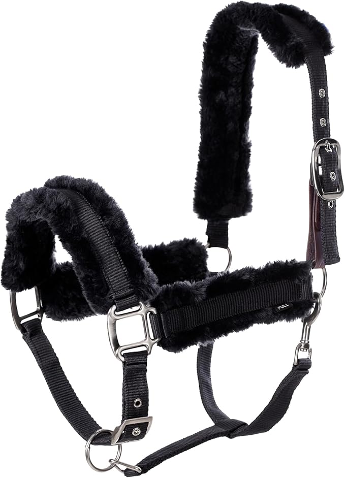 Equinavia Valkyrie Soft Ultra Fleece Padded Adjustable Breakaway Horse Halter - Black/Black - Warmblood-PawvioPets