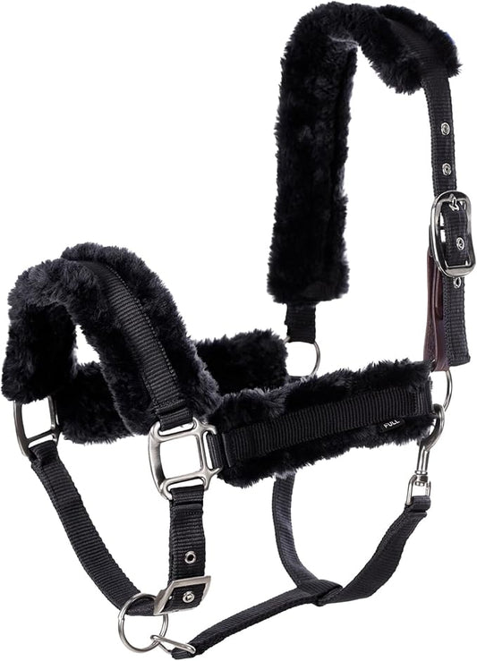 Equinavia Valkyrie Soft Ultra Fleece Padded Adjustable Breakaway Horse Halter - Black/Black - Horse-PawvioPets