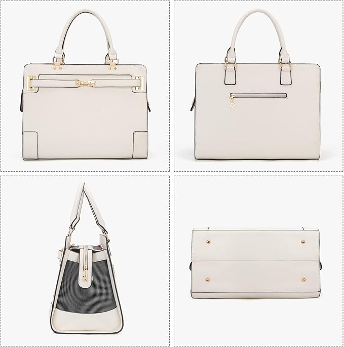 Fashion Pet Carrier Dog Cat Carrier Purse Soft-Sided Leather Handbag Pet Tote Bag for Small Dogs Puppy and Cats TSA Airline Approved (Beige)-PawvioPets