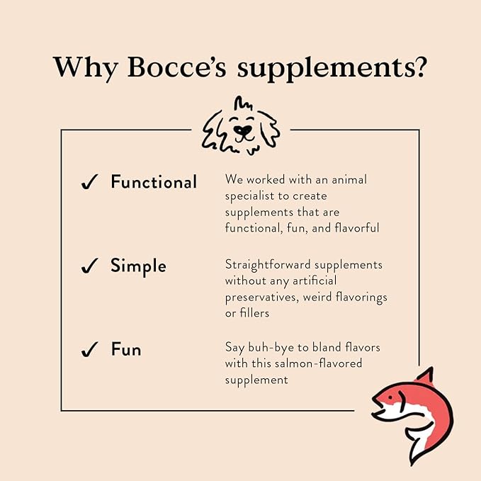 Bocce's Bakery Skin & Coat Supplement for Dogs, Daily Chews Made in The USA with Vitamin E & Essential Fatty Acids, Supports Healthy Skin & Coat, Salmon, 60 ct, Red (DG-SP-SKIN60)-PawvioPets