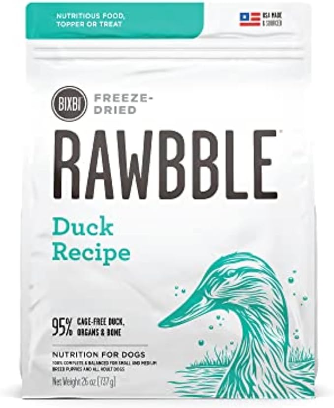 BIXBI Rawbble Freeze Dried Dog Food, Duck Recipe, 26 oz - 95% Meat and Organs, No Fillers - Pantry-Friendly Raw Dog Food for Meal, Treat or Food Topper - USA Made in Small Batches-PawvioPets