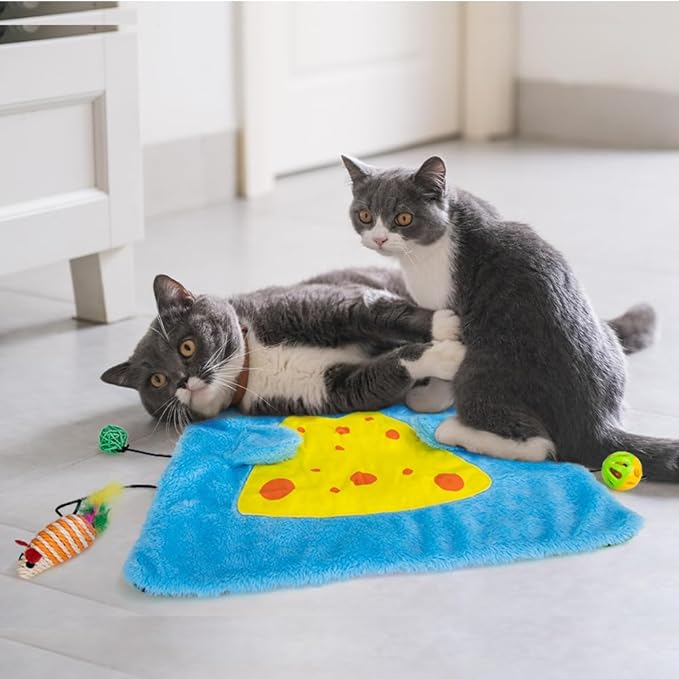 AWOOF Cat Mat, Cute Soft Catnip Mat, Cat Activity Mat Machine Washable Catnip Toys Interactive Cat Toys for Indoor Cats (Mouse Shape)-PawvioPets