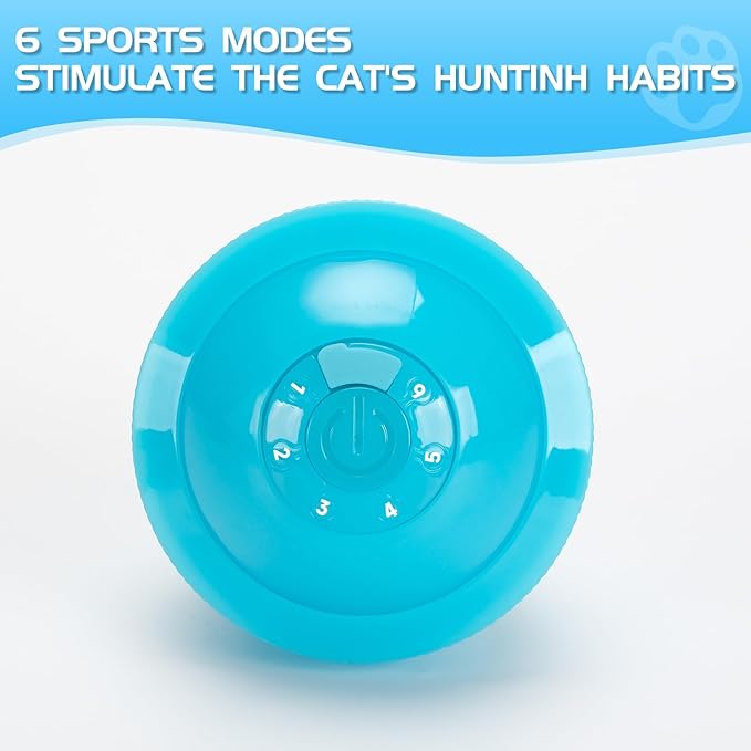 Cat Feather Toy Ball Automatic Moving Interactive Cat Toys for Indoor Cats, Self Rolling Electric Smart Tumbler Ball with Colorful Light and Big Feather Chasing Game (Blue)-PawvioPets