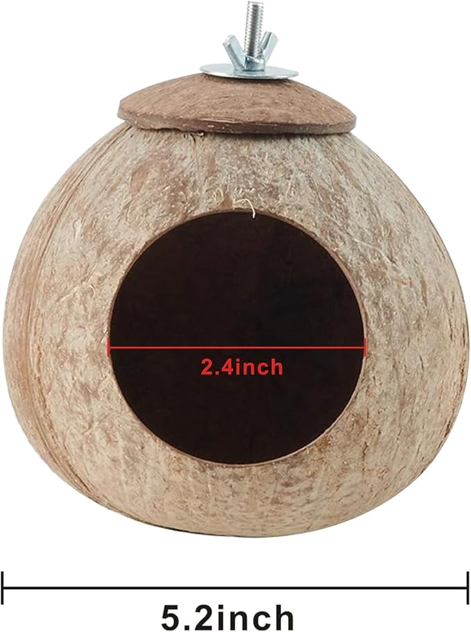 Bird Nest for Cage Natural Coconut Shell Birds House 2 Pack Parakeet Hide Breeding Hut Bird Cage Accessories & Decor Hamster Toys for Parrot Lovebirds Budgies Cockatiel Conure Finch Canary-PawvioPets