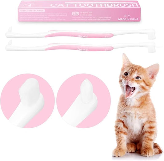 4 Pcs Dual-Sided Cat Toothbrush with Micro Brush Head, Ultra Soft Nano Bristles Pet Toothbrush Kit, Kitten/Puppy Toothbrushes, Fit into Cats/Small Dogs Mouth, Avoid Bleeding Gums-PawvioPets