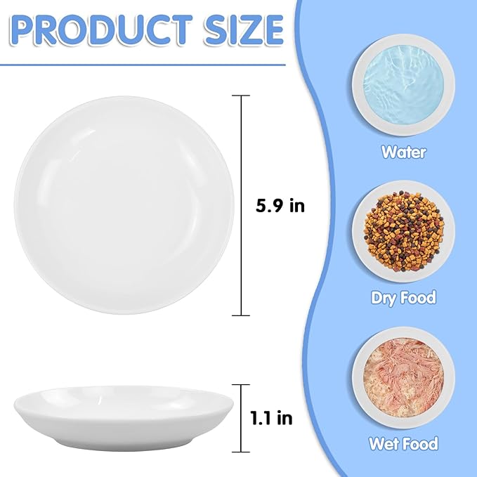 6 Pack Cat Food Bowl, Ceramic Cat Bowls, Anti Whisker Fatigue Cats Bowl,5.5 Inches Shallow Wide Kitten Plates for Food and Water (White)-PawvioPets